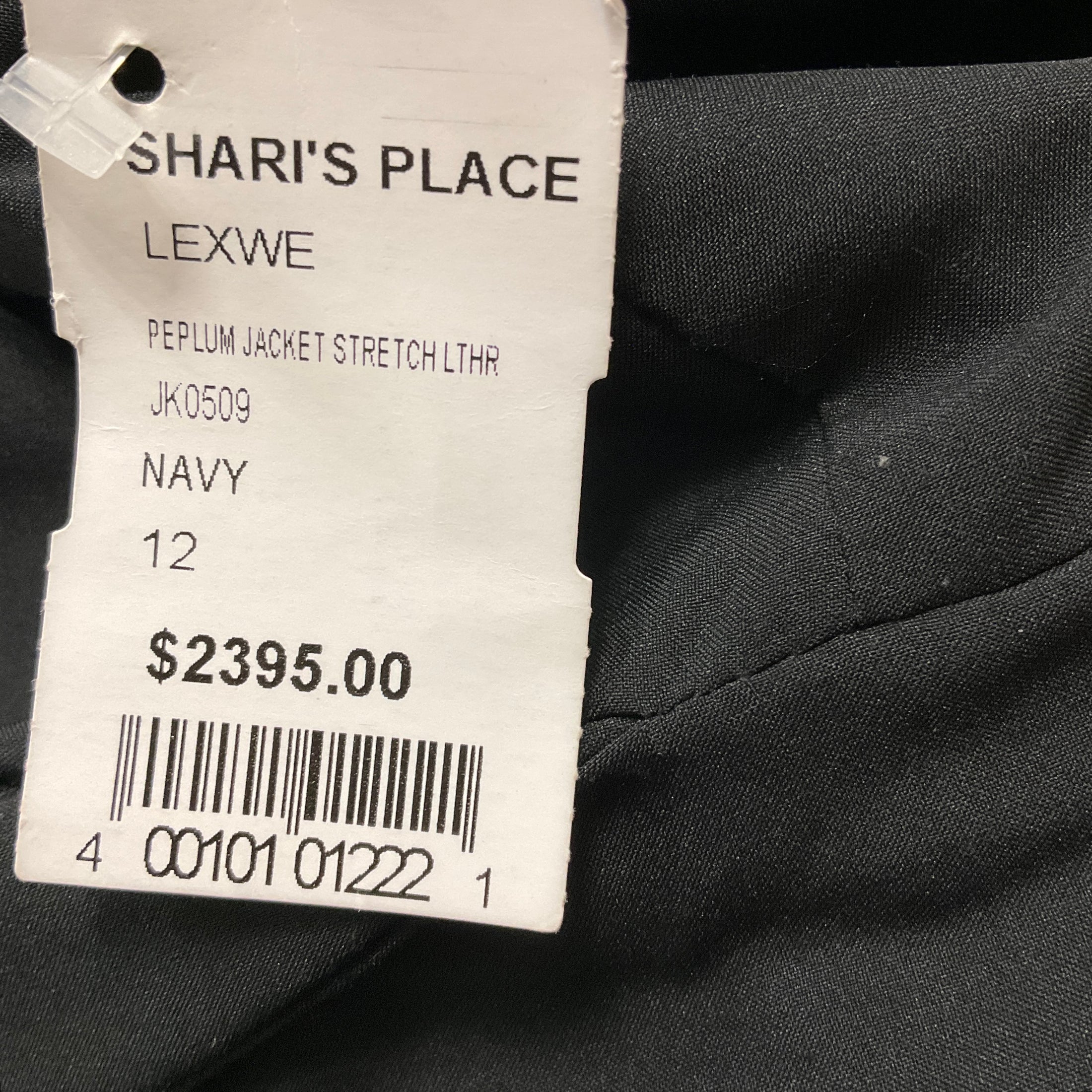 Shari's Place Navy Stretch Leather Peplum Jacket