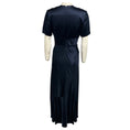 Load image into Gallery viewer, Monique Lhuillier Navy Blue Short Sleeved Silk Satin Maxi Dress with Rhinestone Belt
