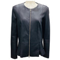 Load image into Gallery viewer, Shari's Place Navy Stretch Leather Peplum Jacket
