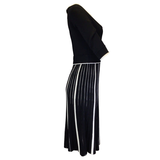 Herve Leger Black / Alabaster Two-Tone Pleated Knit Dress