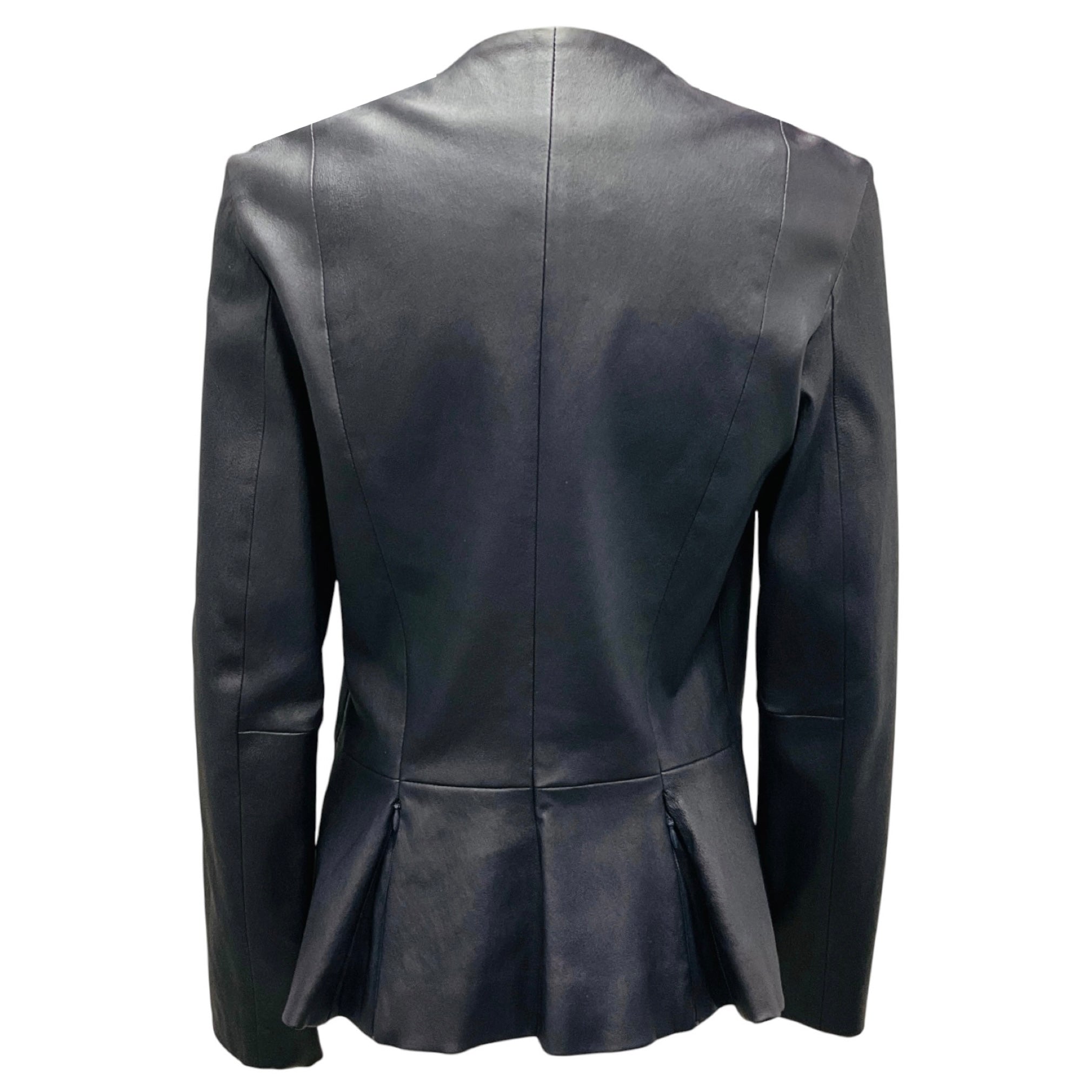 Shari's Place Navy Stretch Leather Peplum Jacket