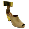 Load image into Gallery viewer, Fendi Beige / Gold Studded Suede and Leather Block Heel Sandals
