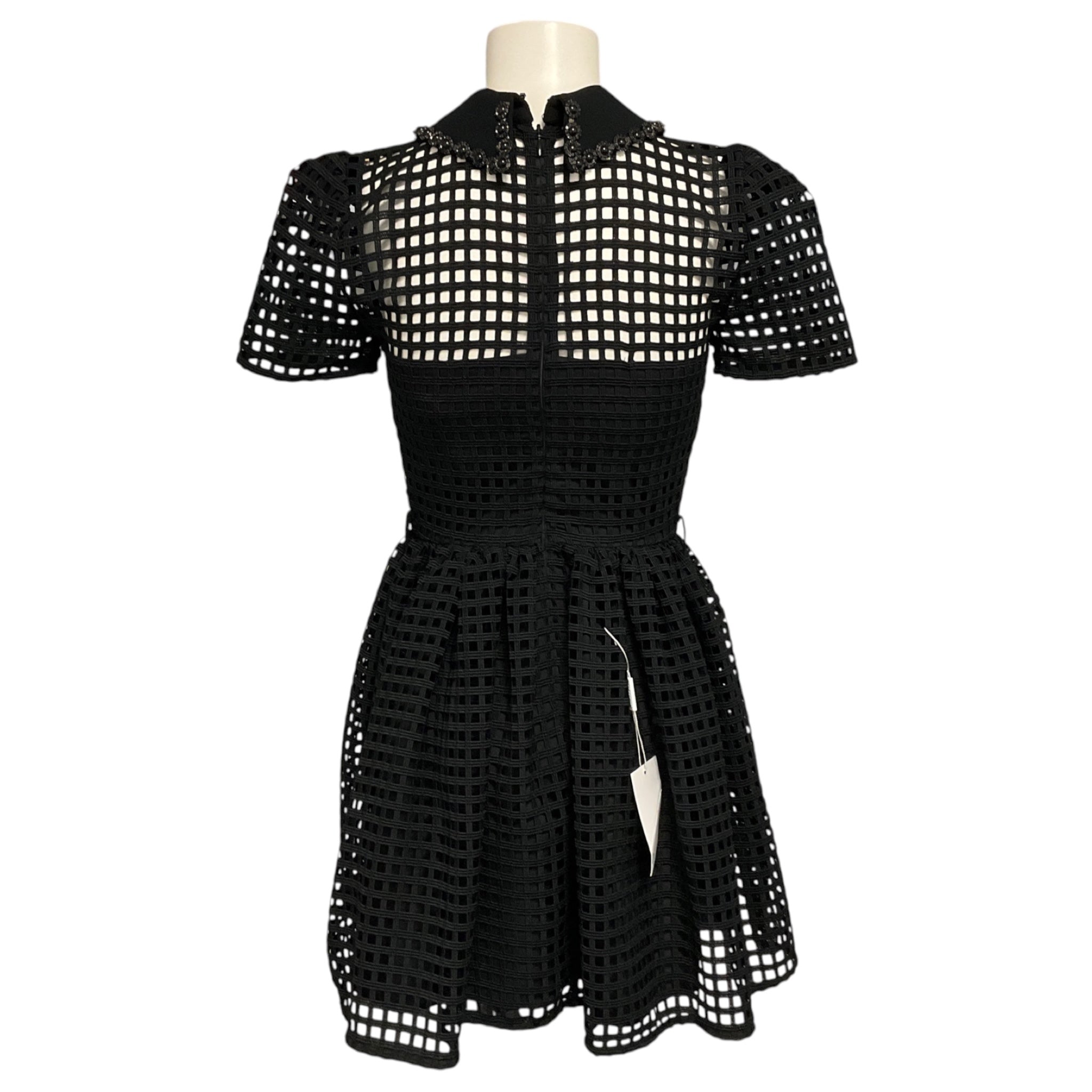 Self-Portrait Black Grid Lace Mini Dress