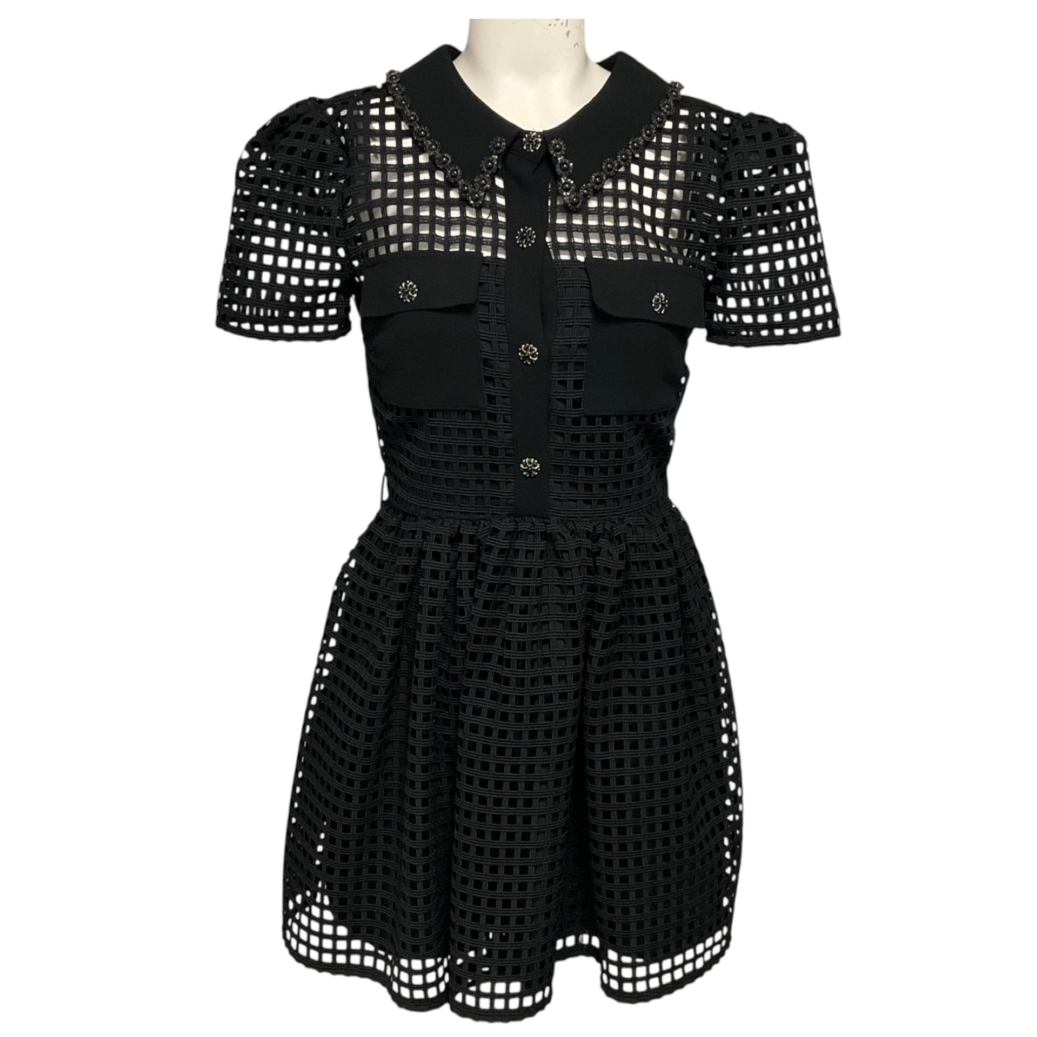 Self-Portrait Black Grid Lace Mini Dress