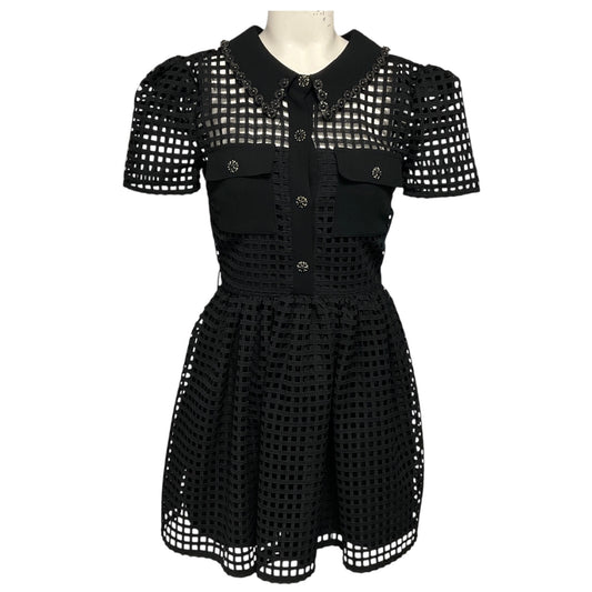 Self-Portrait Black Grid Lace Mini Dress
