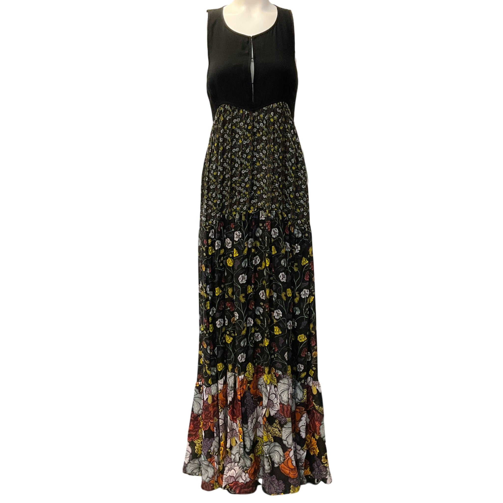 Proenza Schouler Black Multi Floral Sleeveless Maxi Dress
