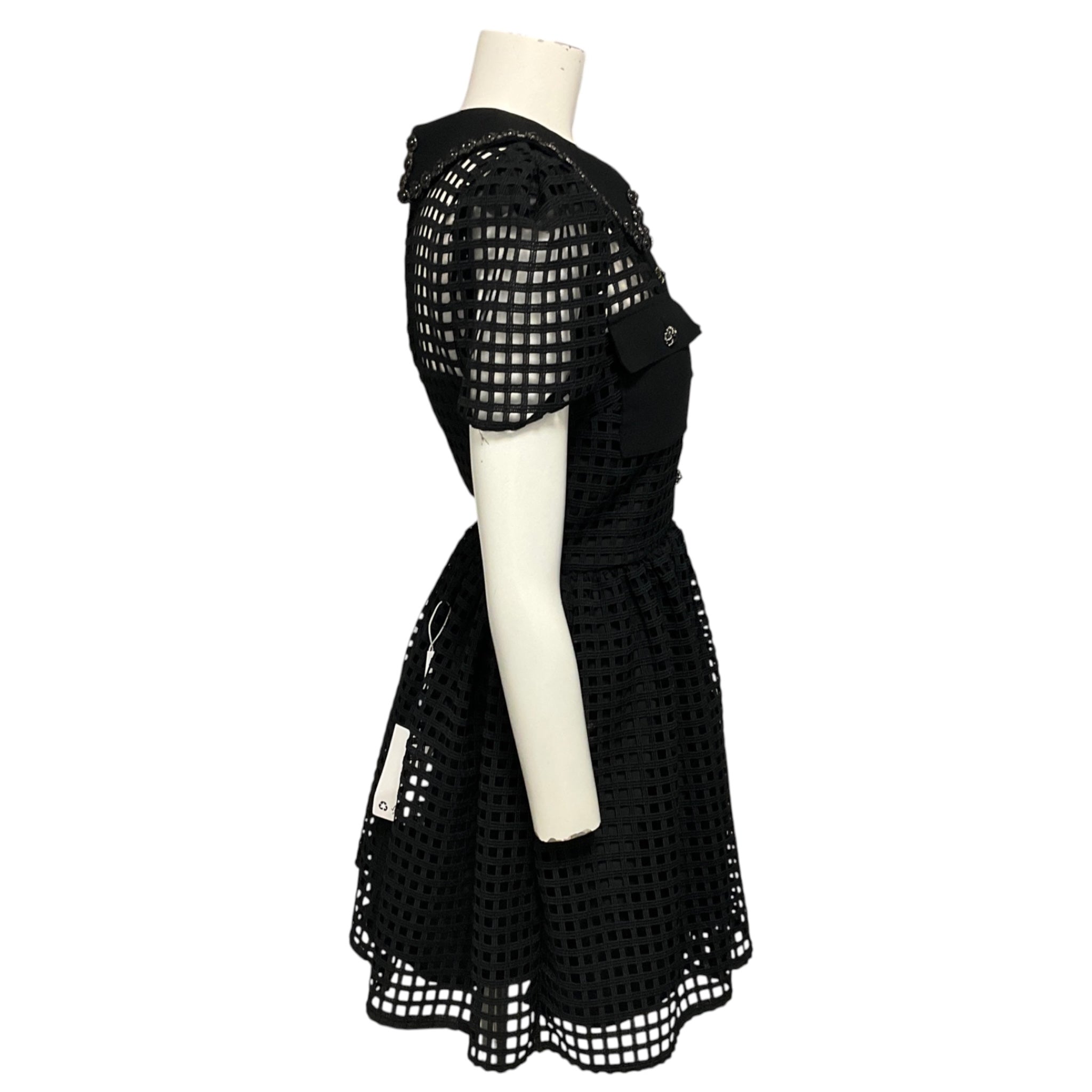 Self-Portrait Black Grid Lace Mini Dress