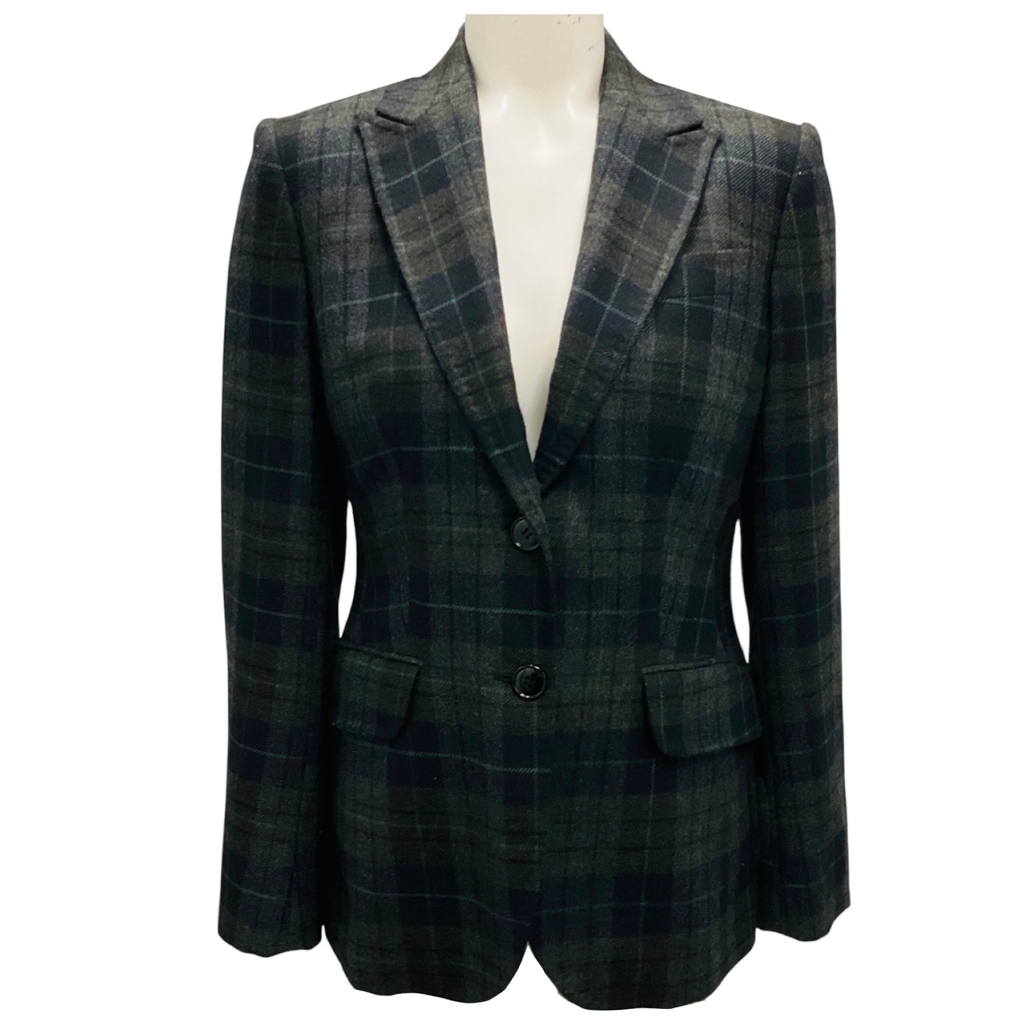 Kiton Green / Black Plaid Silk Lined Cashmere Blazer