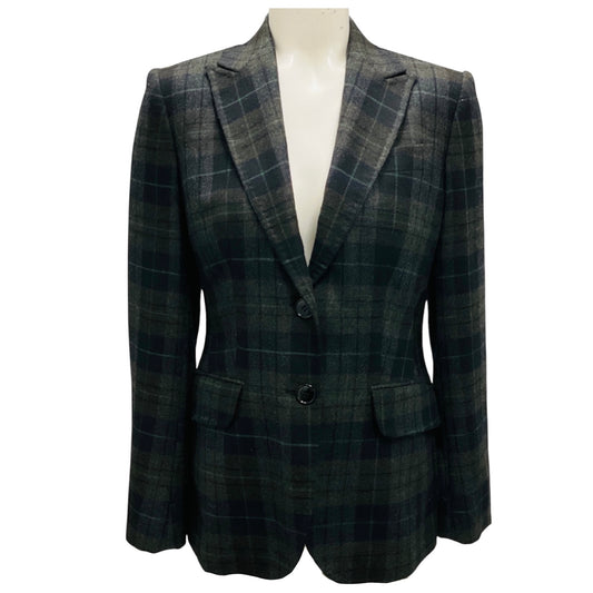 Kiton Green / Black Plaid Silk Lined Cashmere Blazer