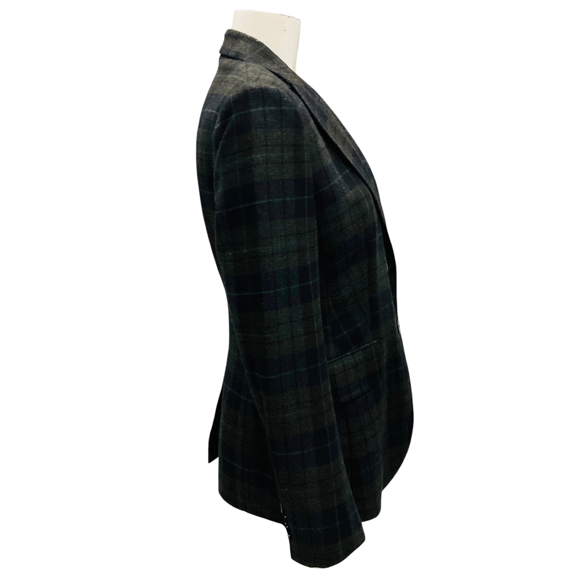 Kiton Green / Black Plaid Silk Lined Cashmere Blazer