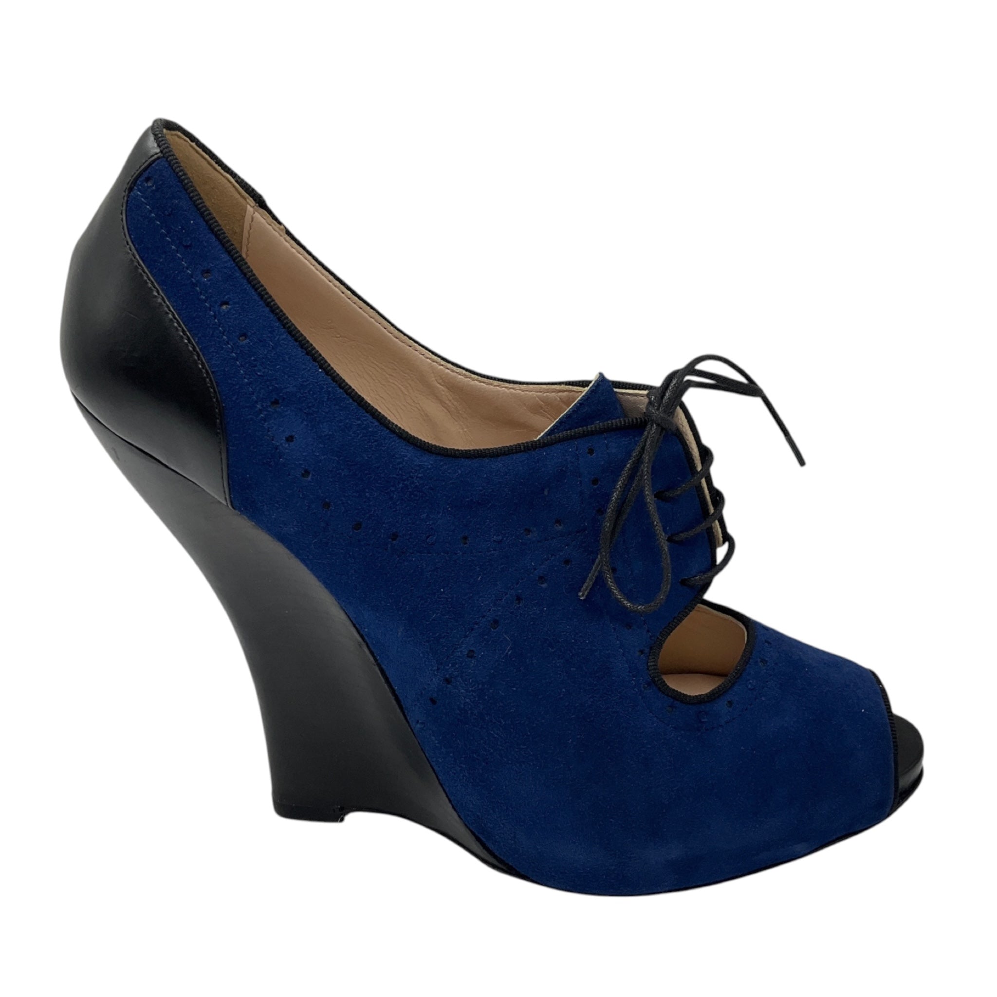 Giorgio Armani Blue / Black Suede and Leather Open Toe Heels