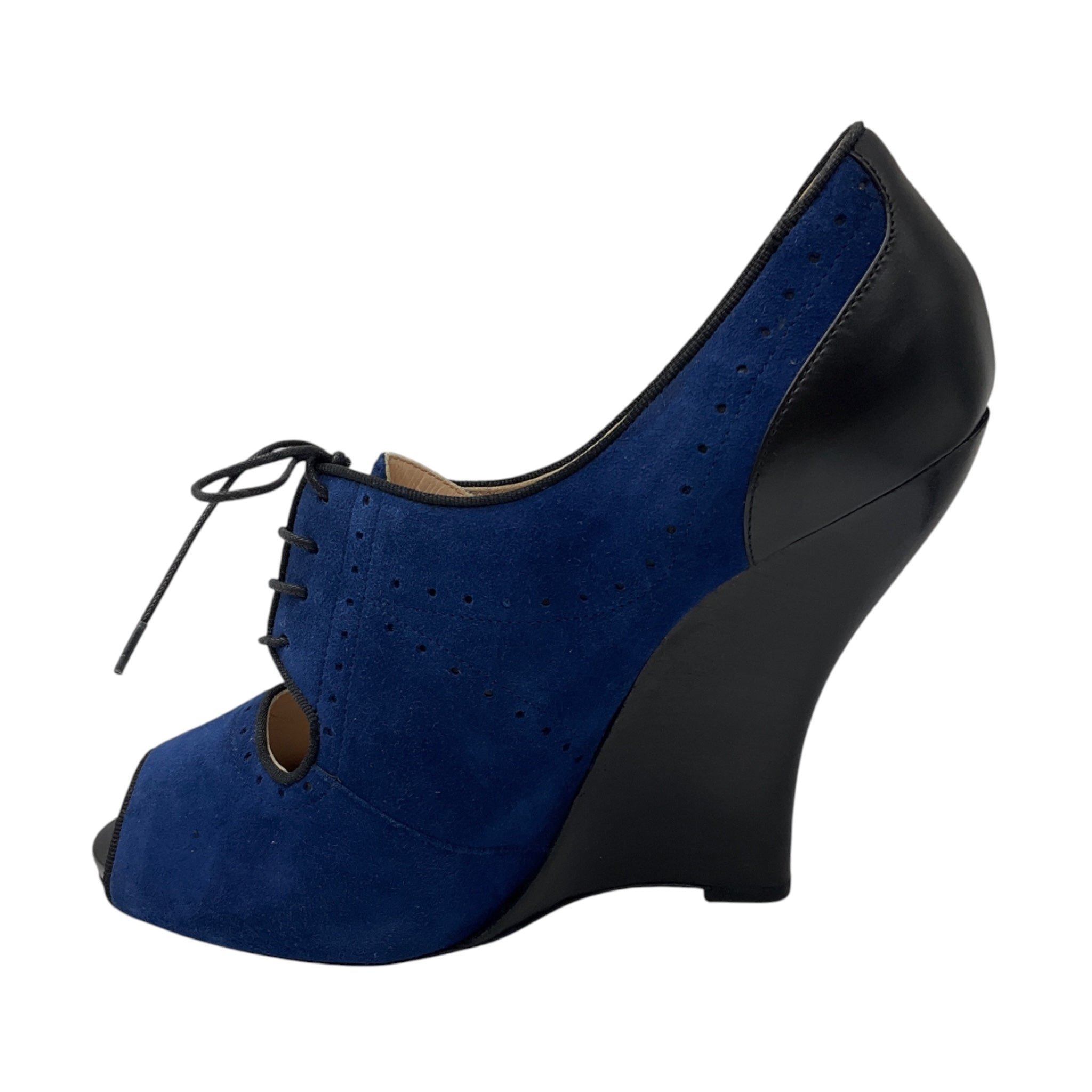 Giorgio Armani Blue / Black Suede and Leather Open Toe Heels