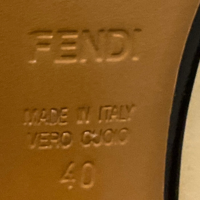 Fendi Beige / Gold Studded Suede and Leather Block Heel Sandals