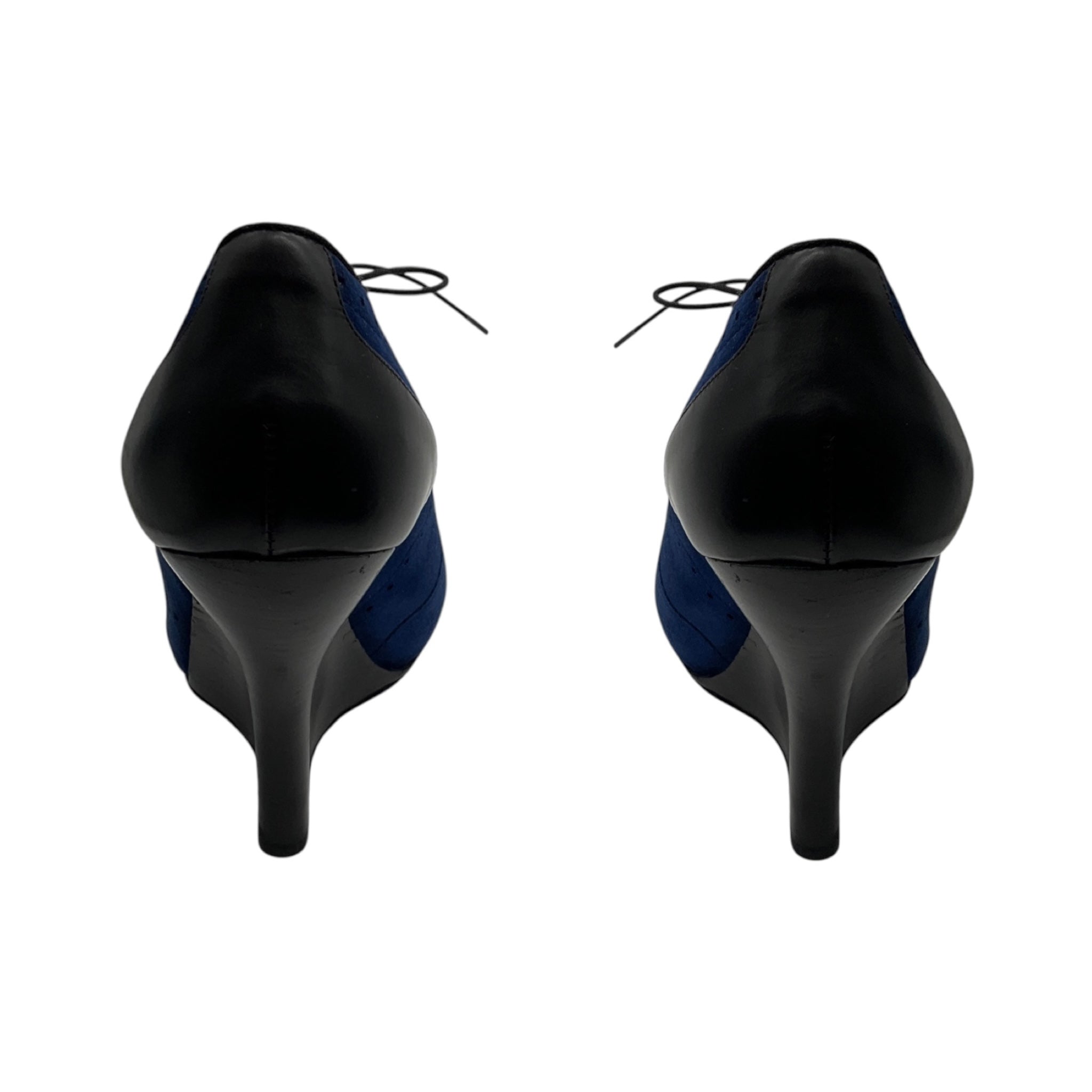 Giorgio Armani Blue / Black Suede and Leather Open Toe Heels