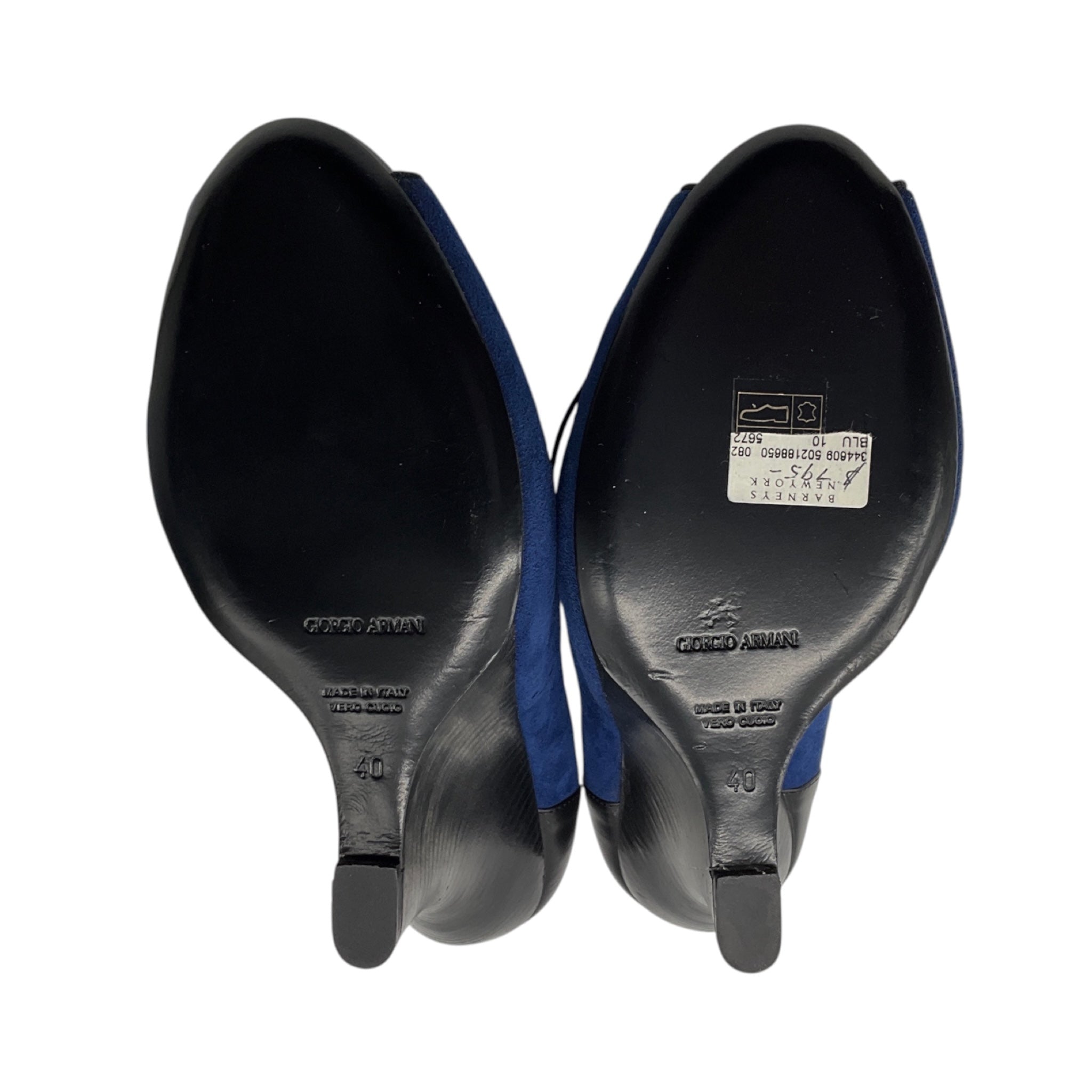 Giorgio Armani Blue / Black Suede and Leather Open Toe Heels