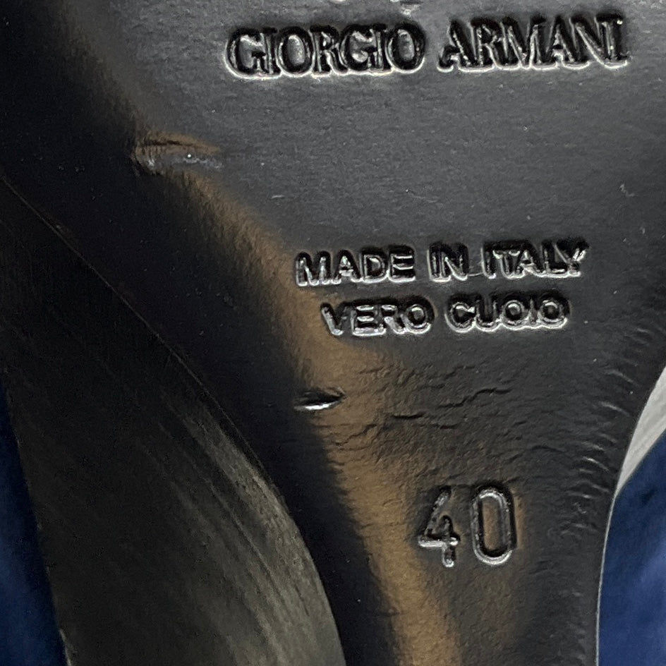Giorgio Armani Blue / Black Suede and Leather Open Toe Heels