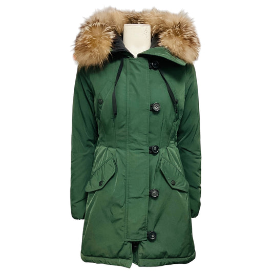 Moncler Olive Green Aredhel Down Puffer Parka Coat with Fox Fur Trim