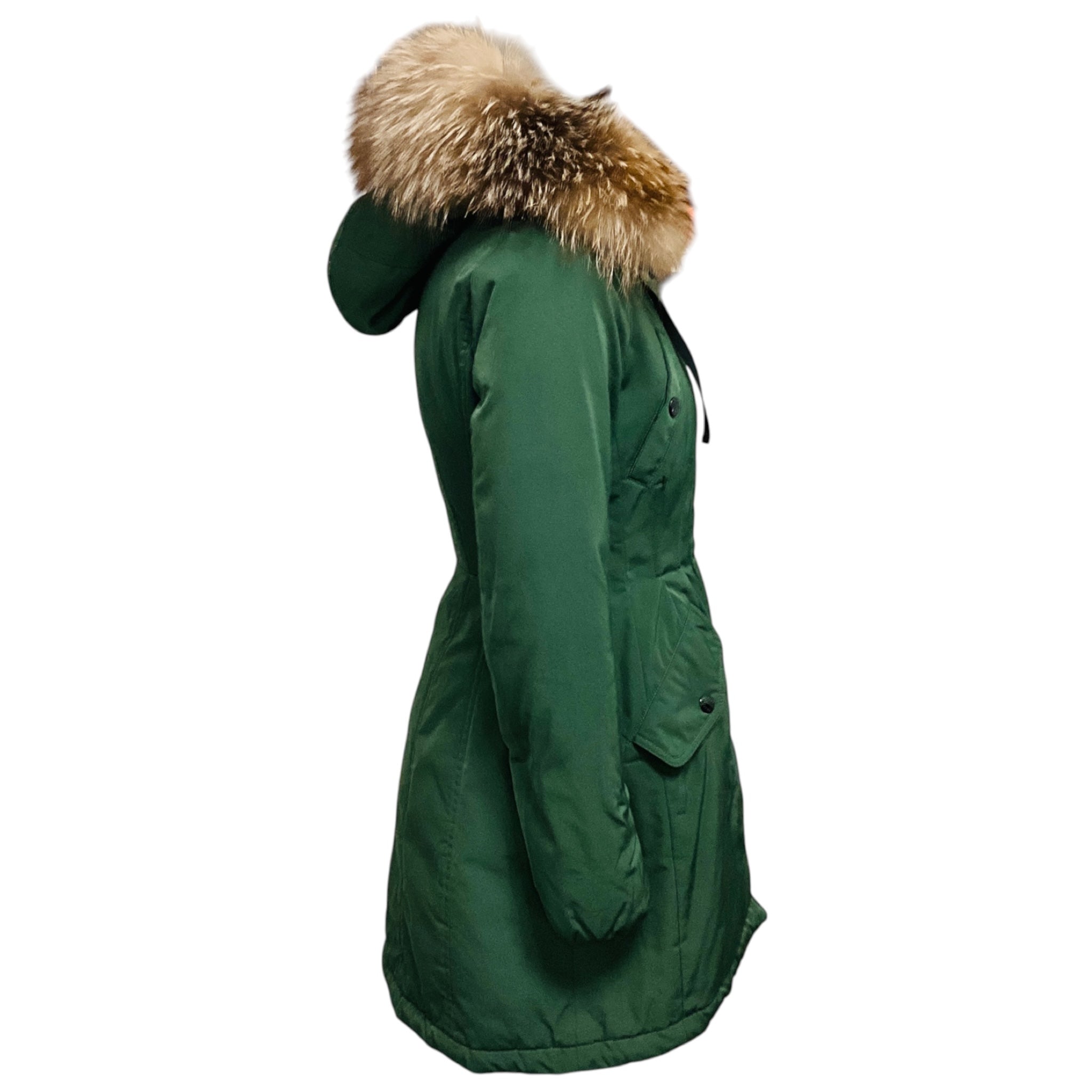 Moncler Olive Green Aredhel Down Puffer Parka Coat with Fox Fur Trim