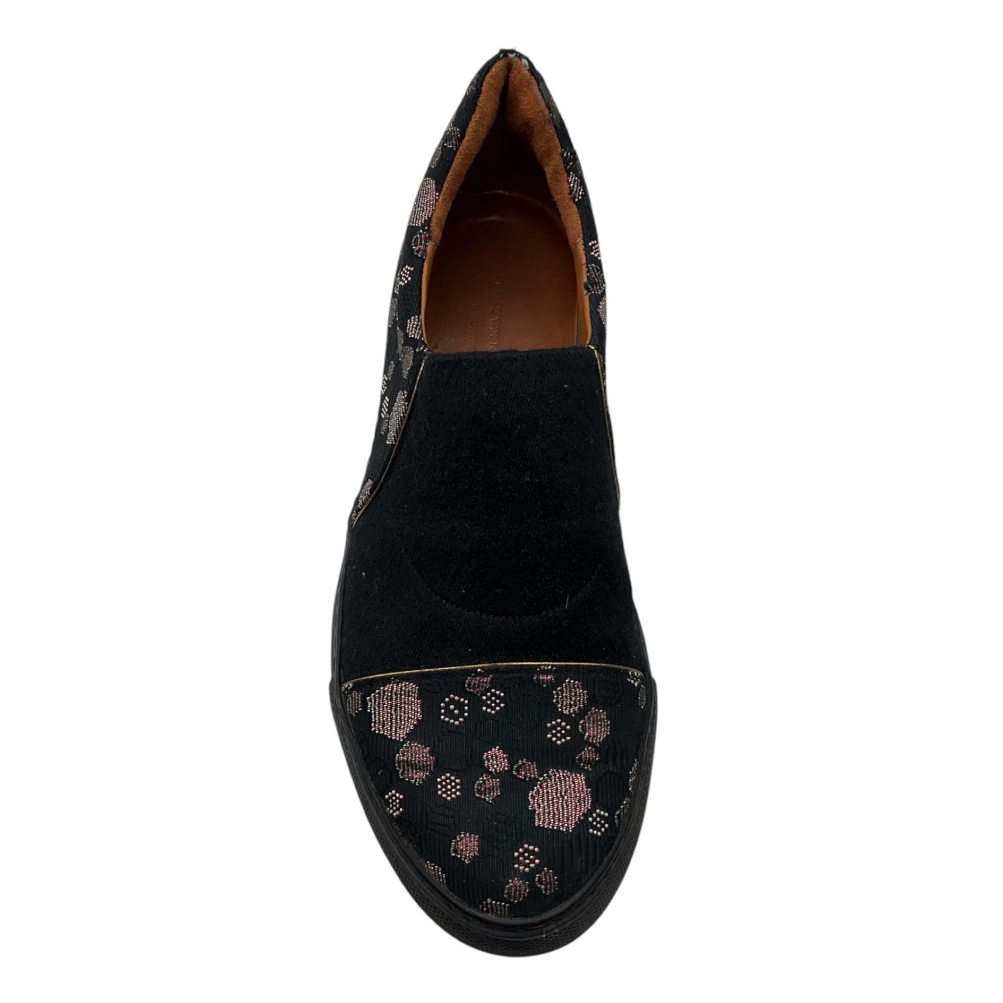Dries Van Noten Black / Red Metallic Printed Fabric Slip On Sneakers
