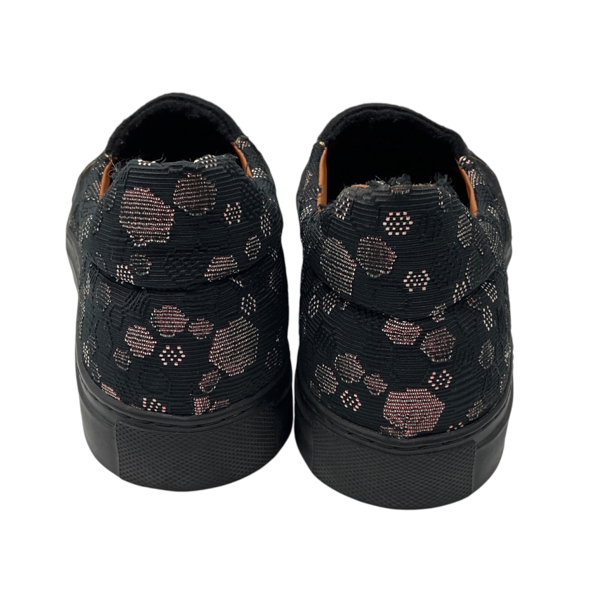 Dries Van Noten Black / Red Metallic Printed Fabric Slip On Sneakers