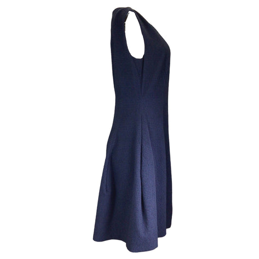 Talbot Runhof Navy Blue Sleeveless V-Neck Textured Midi Dress