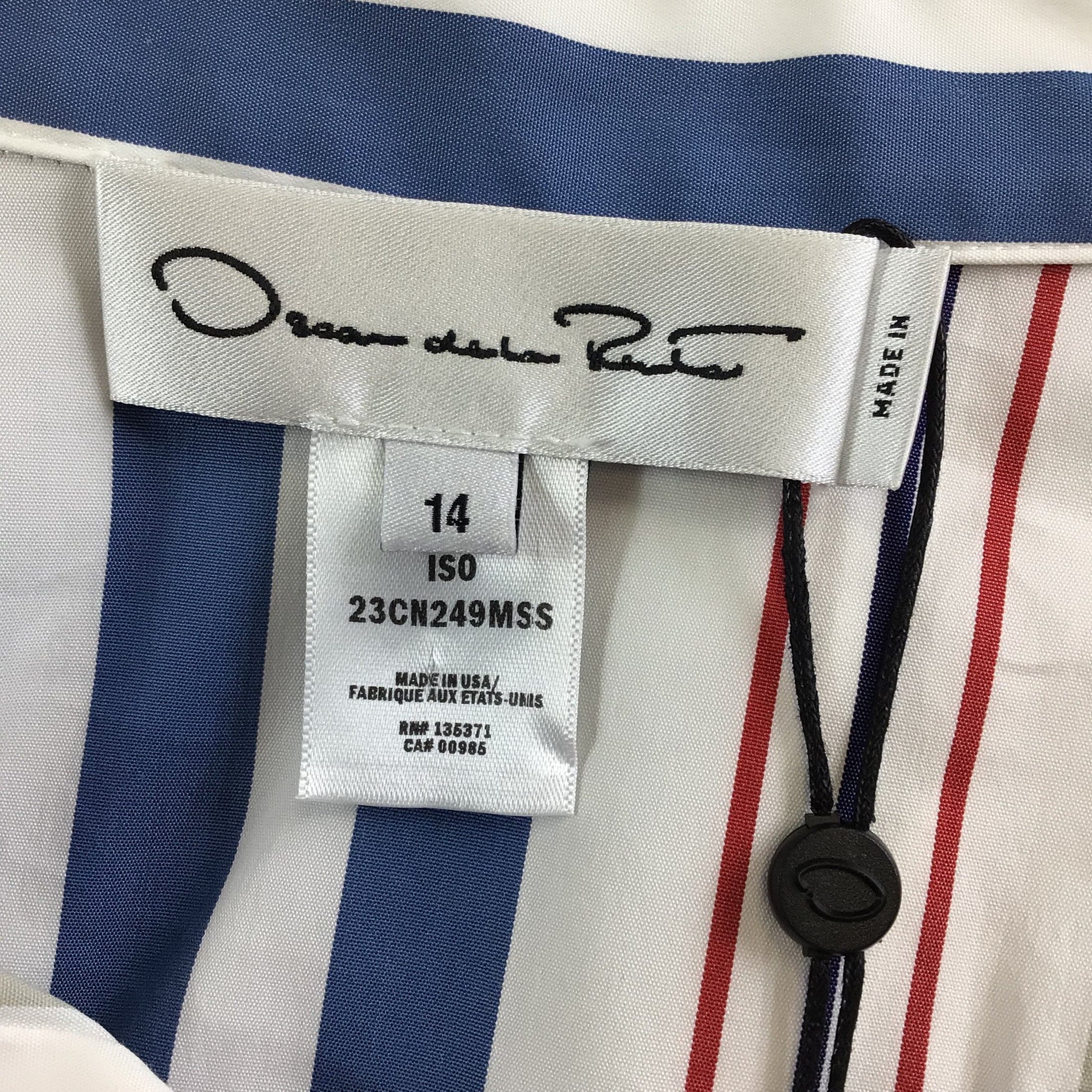 Oscar de la Renta Blue / White / Red Striped Short Sleeved Button-down Cotton Shirt Dress