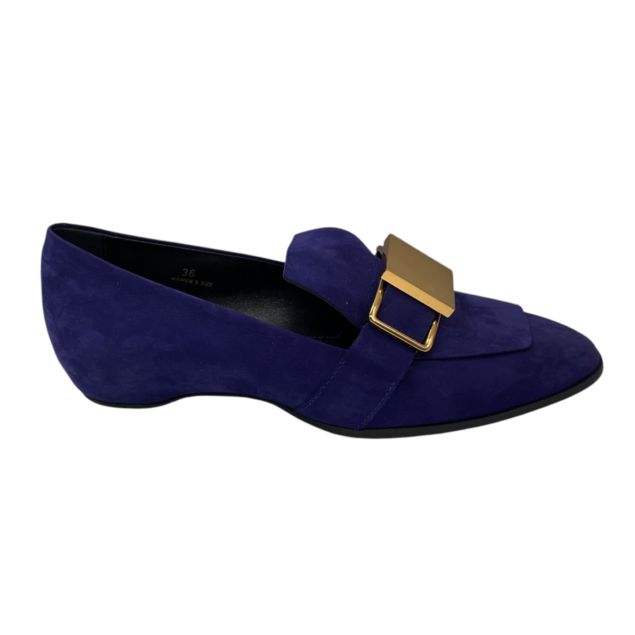 Tod's Purple / Gold Buckle Suede Loafers Flats