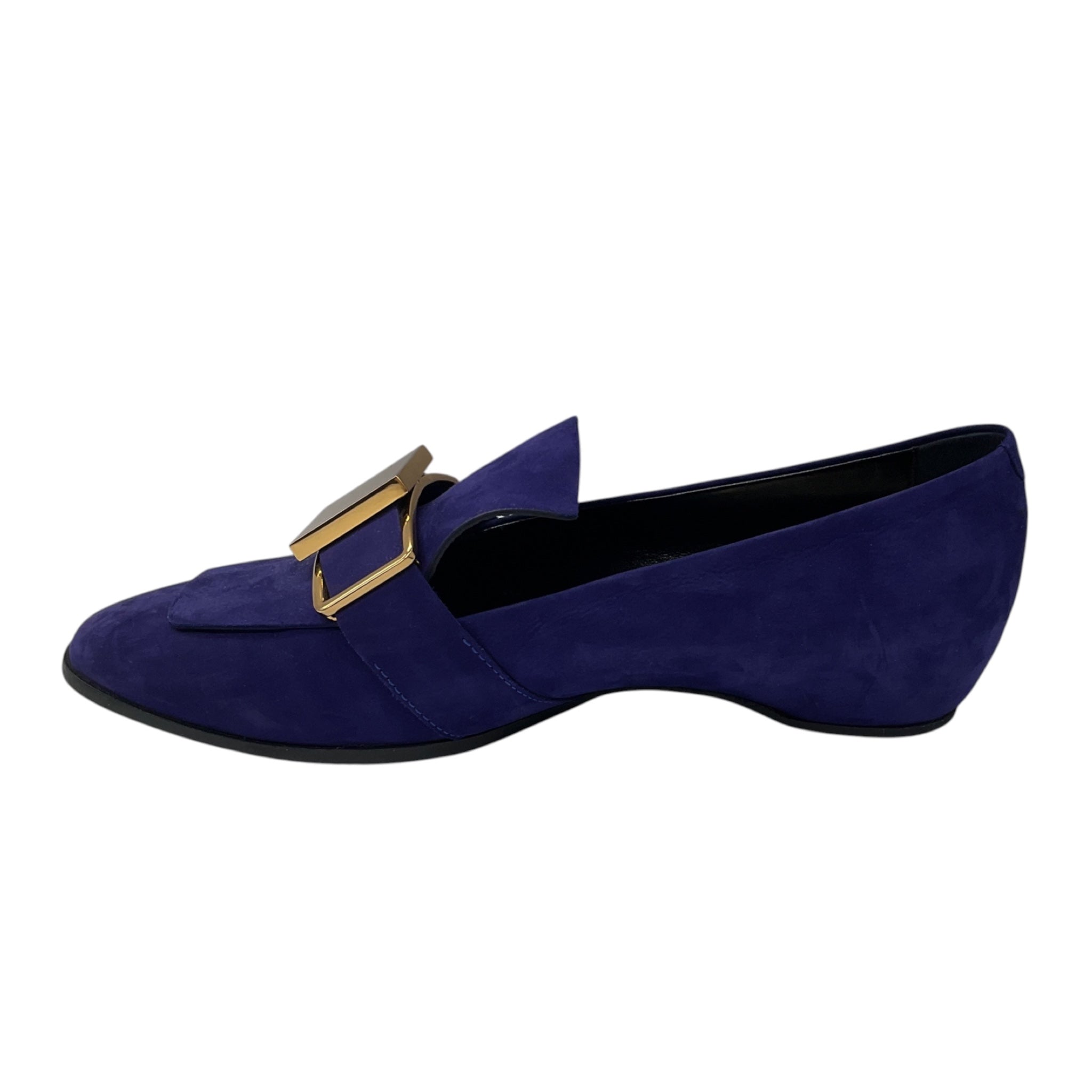 Tod's Purple / Gold Buckle Suede Loafers Flats