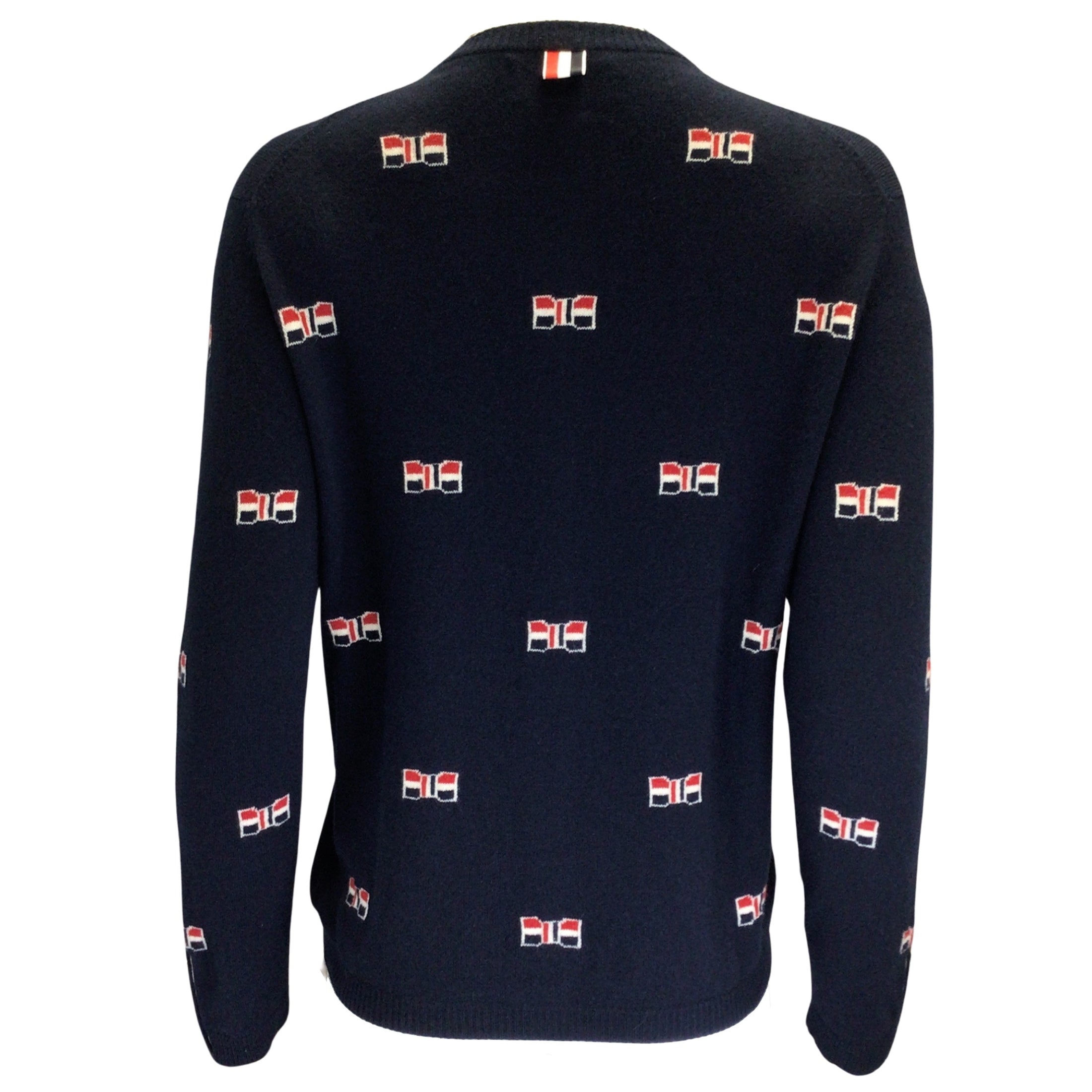 Thom Browne Navy Blue Bow Design Long Sleeved Button-down Cashmere Knit Cardigan Sweater