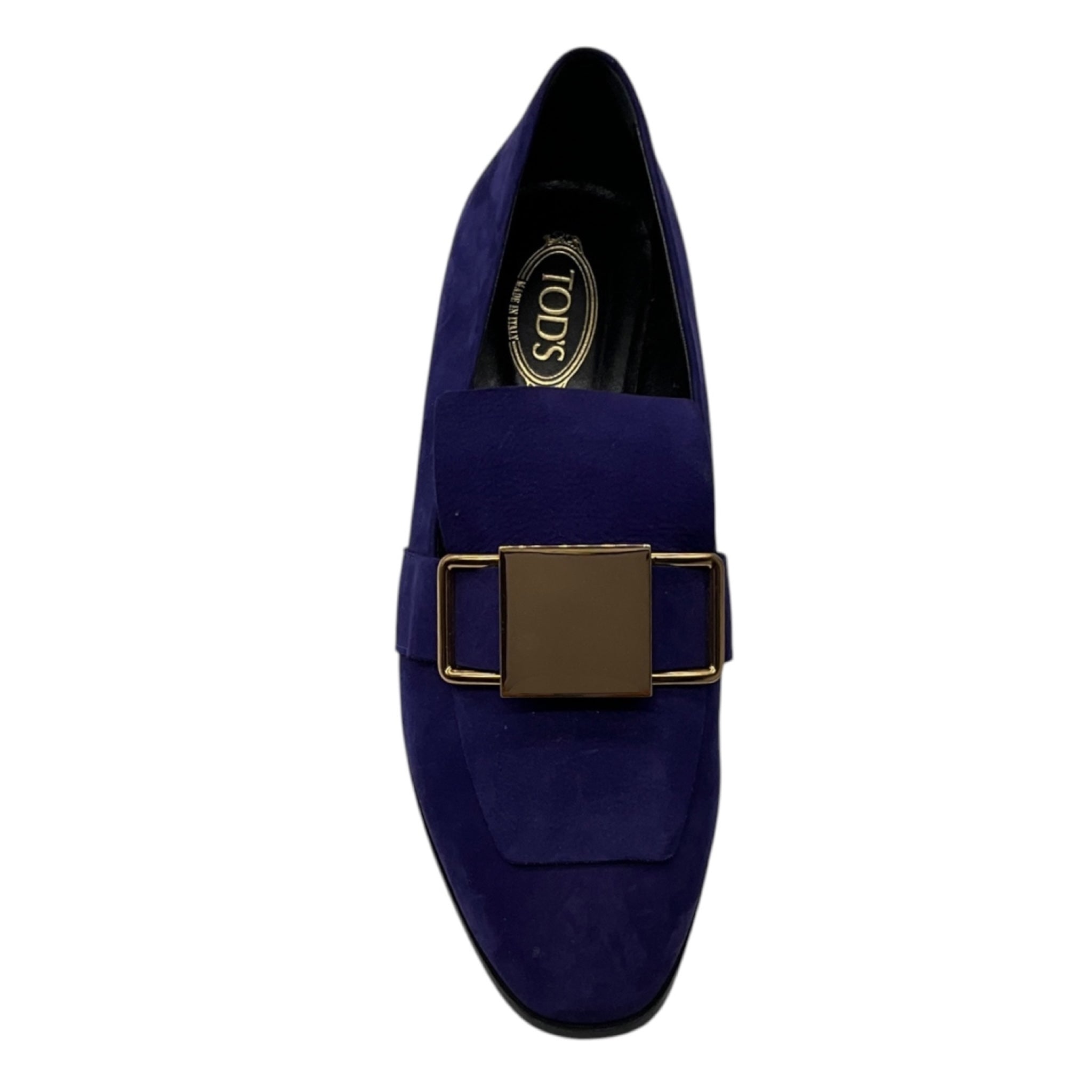 Tod's Purple / Gold Buckle Suede Loafers Flats