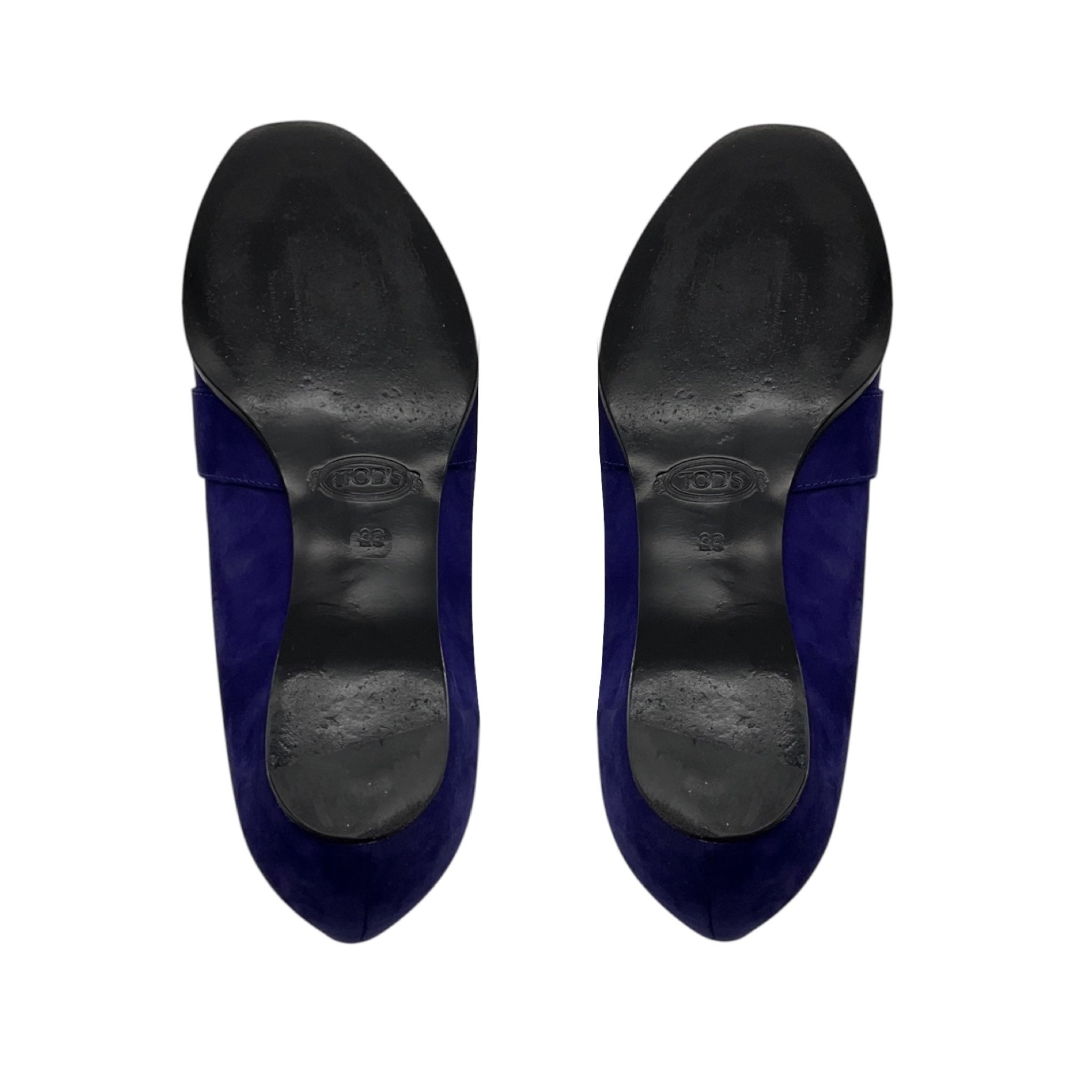 Tod's Purple / Gold Buckle Suede Loafers Flats