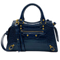 Load image into Gallery viewer, Balenciaga Navy Blue Croc Embossed Small Neo Classic City Satchel
