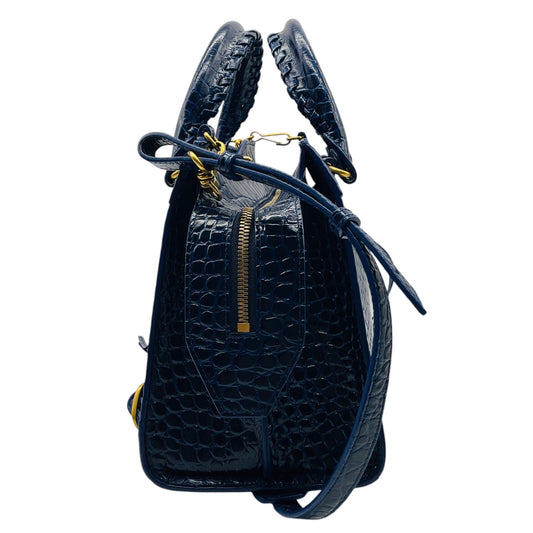 Balenciaga Navy Blue Croc Embossed Small Neo Classic City Satchel