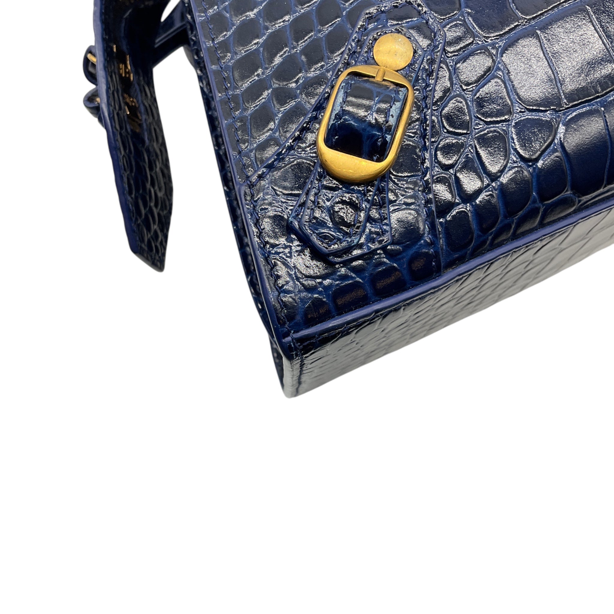 Balenciaga Navy Blue Croc Embossed Small Neo Classic City Satchel