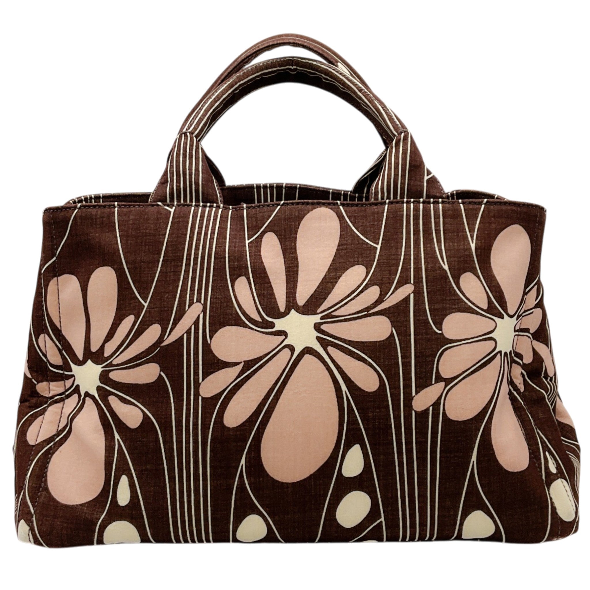 Prada Brown / Pink Canvas Tessuto Stampata Tote Bag