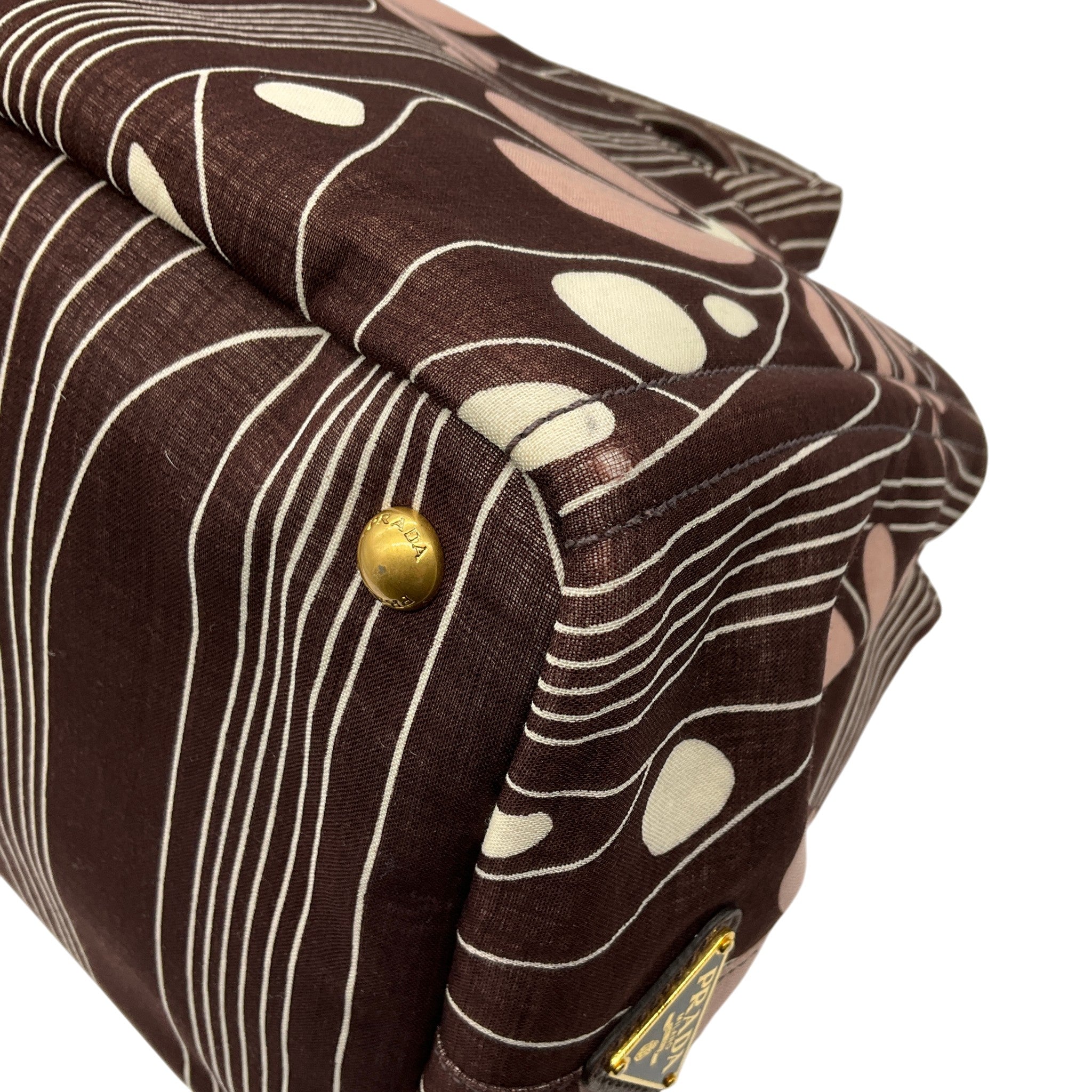 Prada Brown / Pink Canvas Tessuto Stampata Tote Bag