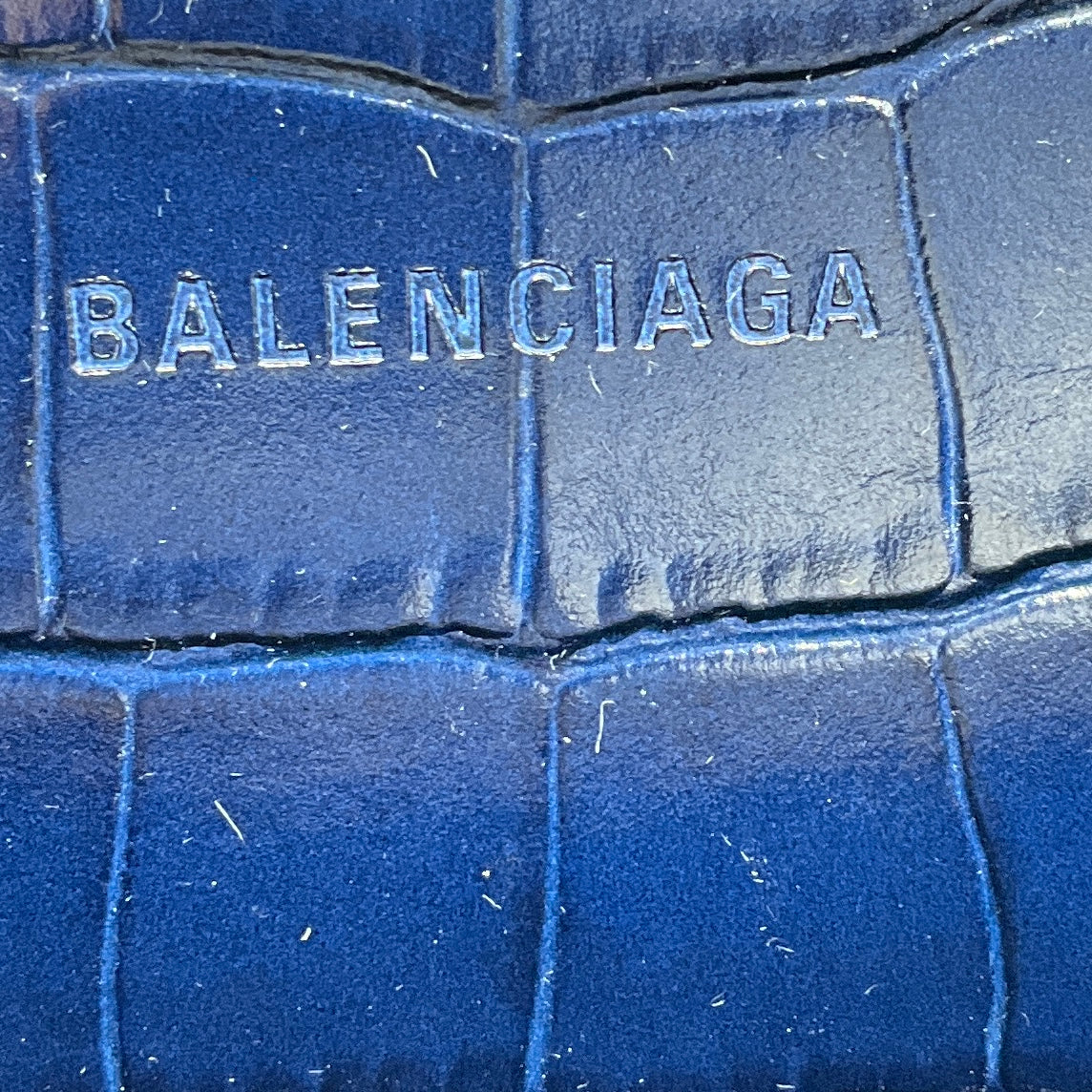 Balenciaga Navy Blue Croc Embossed Small Neo Classic City Satchel