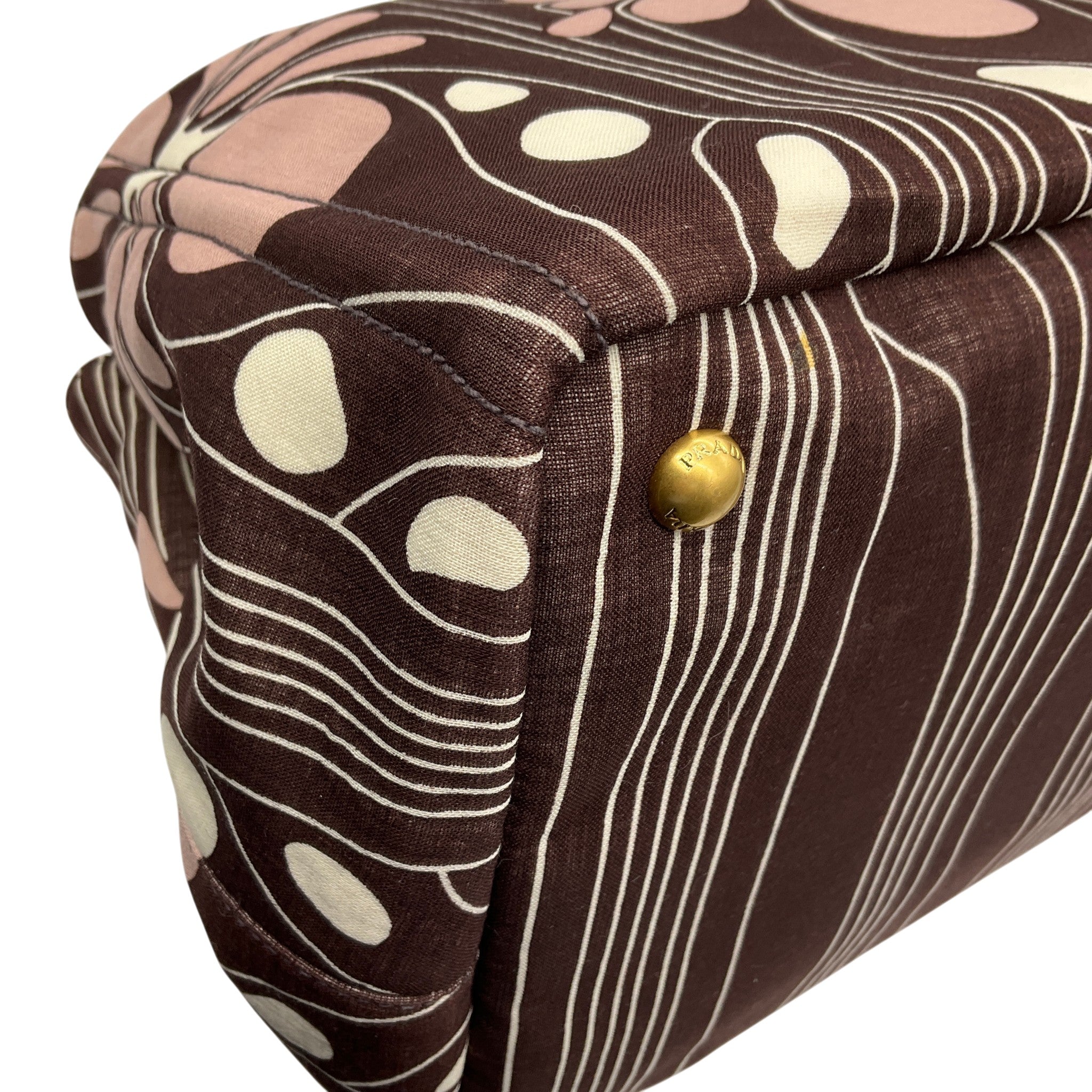 Prada Brown / Pink Canvas Tessuto Stampata Tote Bag