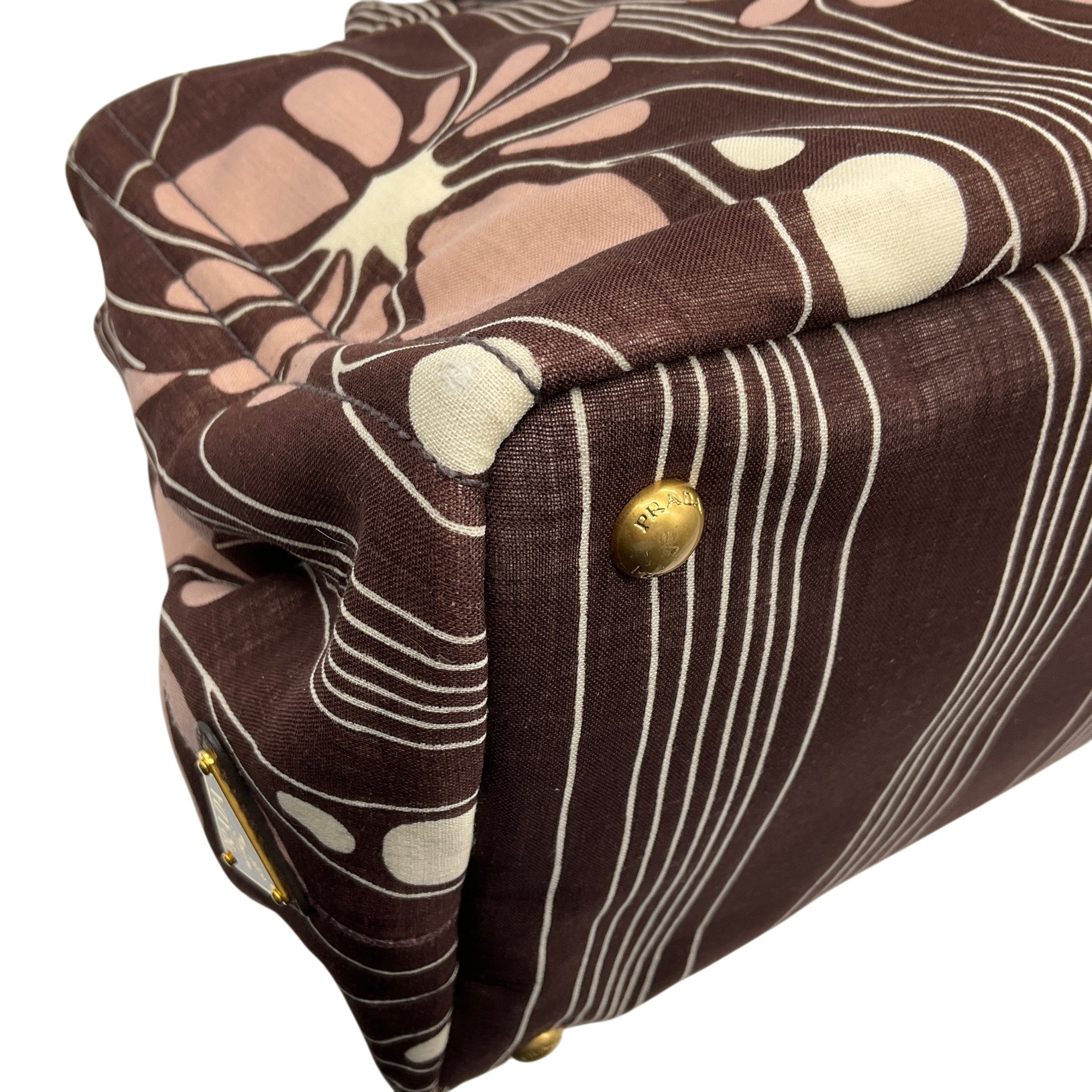 Prada Brown / Pink Canvas Tessuto Stampata Tote Bag