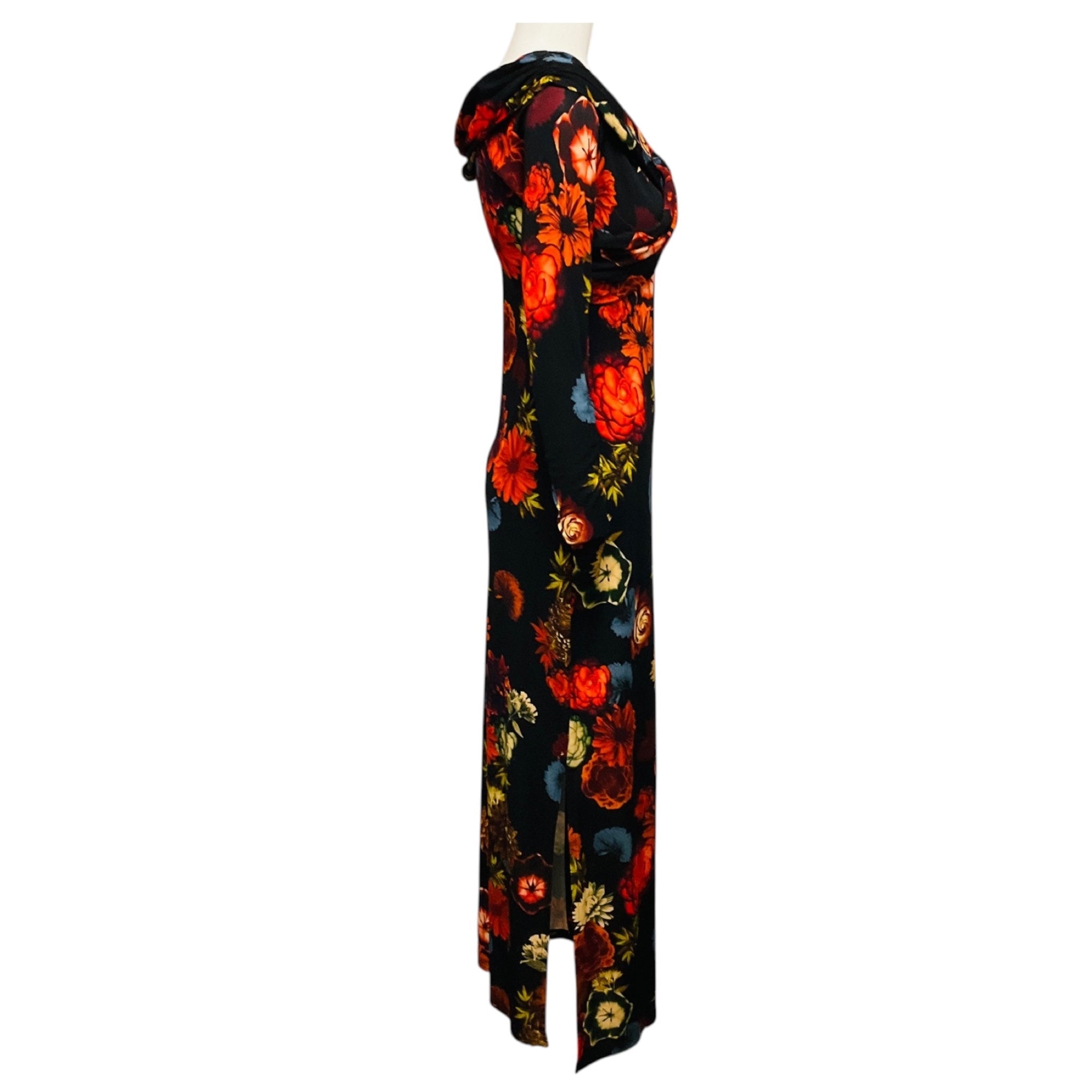 Cara Cara Black Multi Floral Printed Long Sleeved Stretch Jersey Maxi Dress