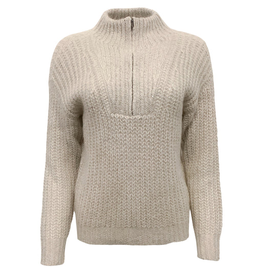 Peserico Grey Metallic Half Zip Sweater