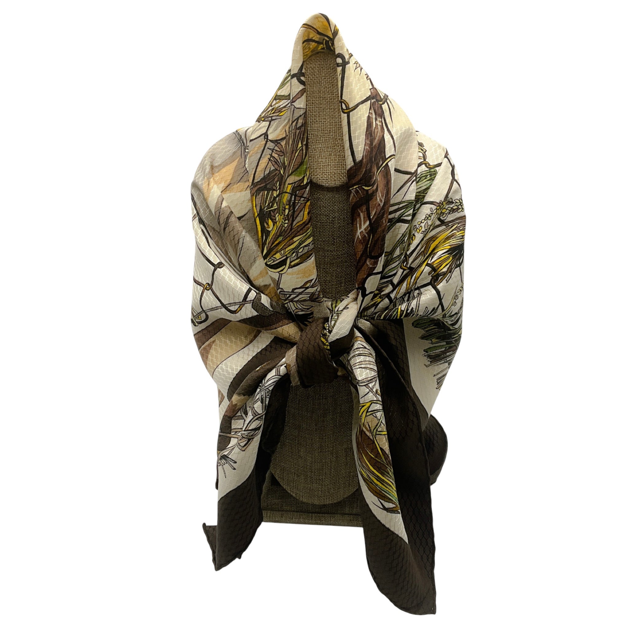 Hermes Brown / Ivory Multi Grand Vent Square Silk Twill Scarf