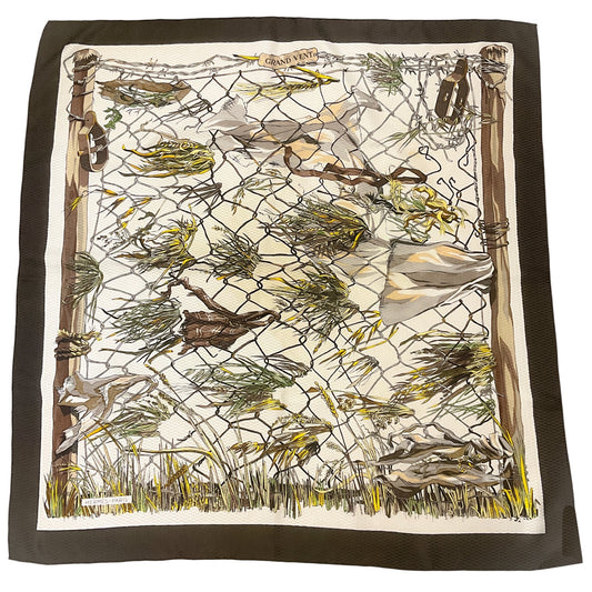 Hermes Brown / Ivory Multi Grand Vent Square Silk Twill Scarf
