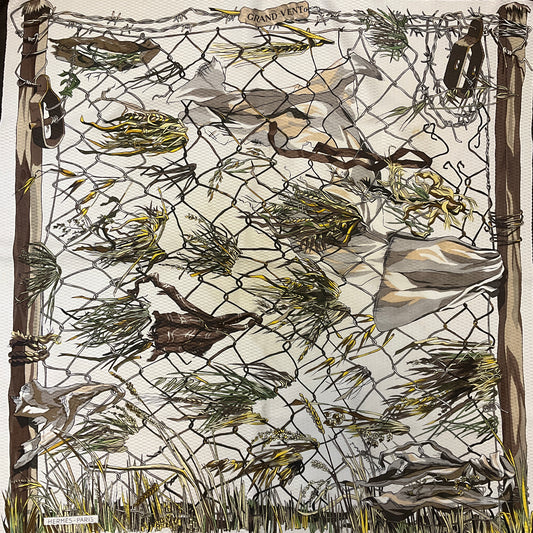 Hermes Brown / Ivory Multi Grand Vent Square Silk Twill Scarf