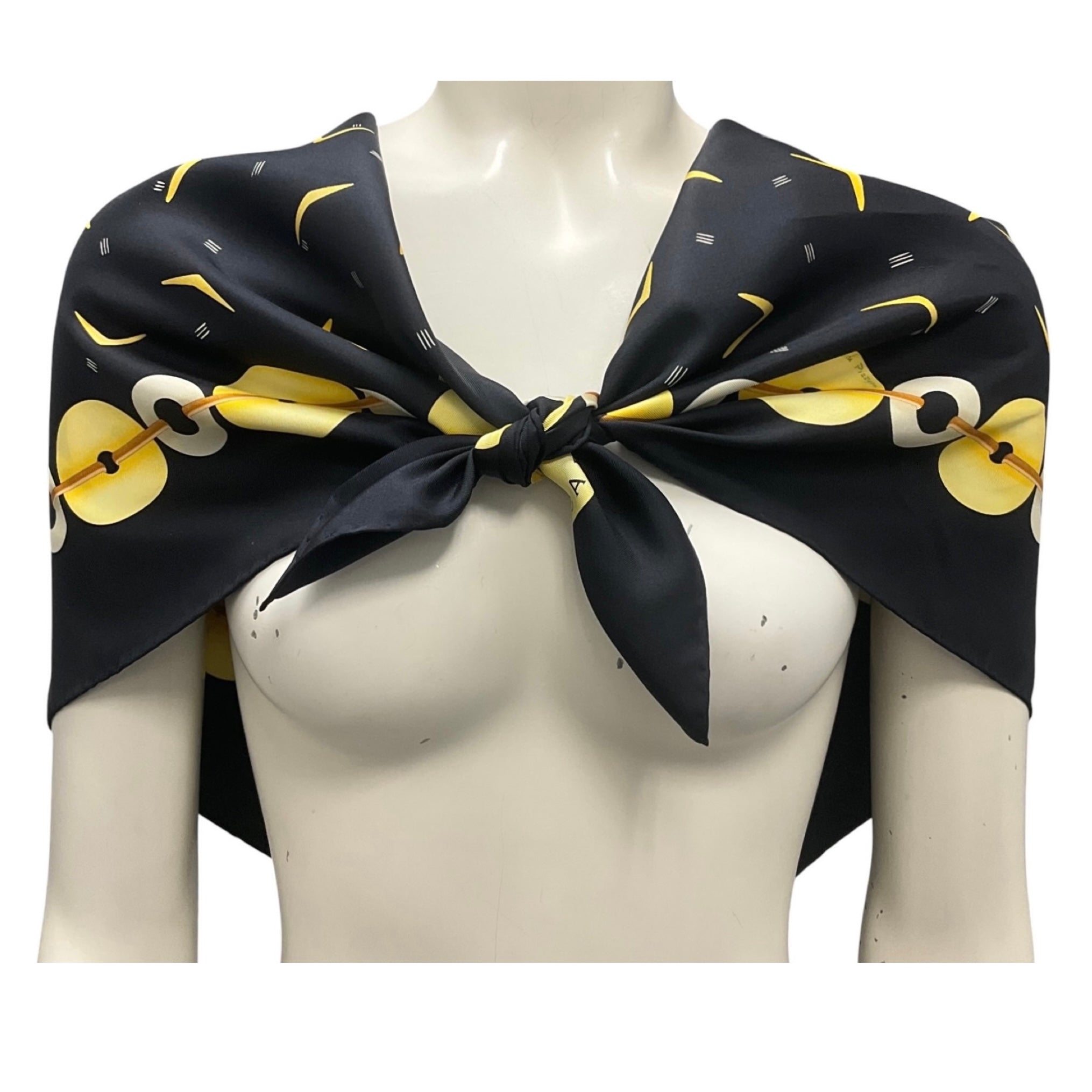 Bvlgari Black / Yellow Square Silk Twill Scarf