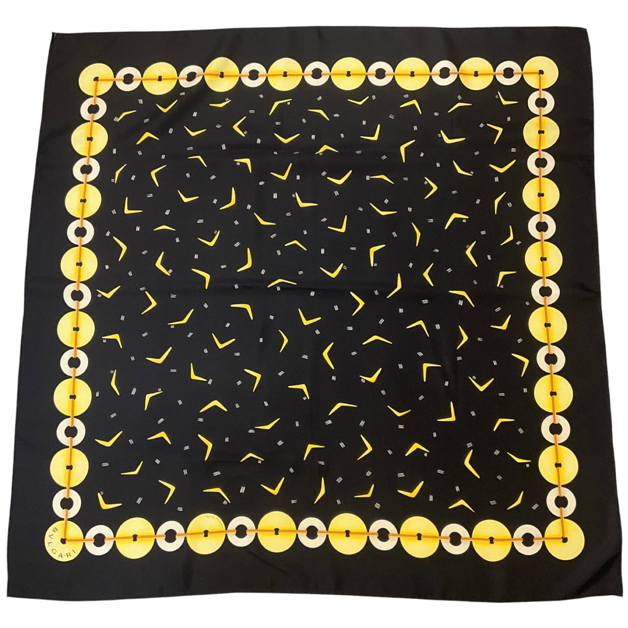 Bvlgari Black / Yellow Square Silk Twill Scarf