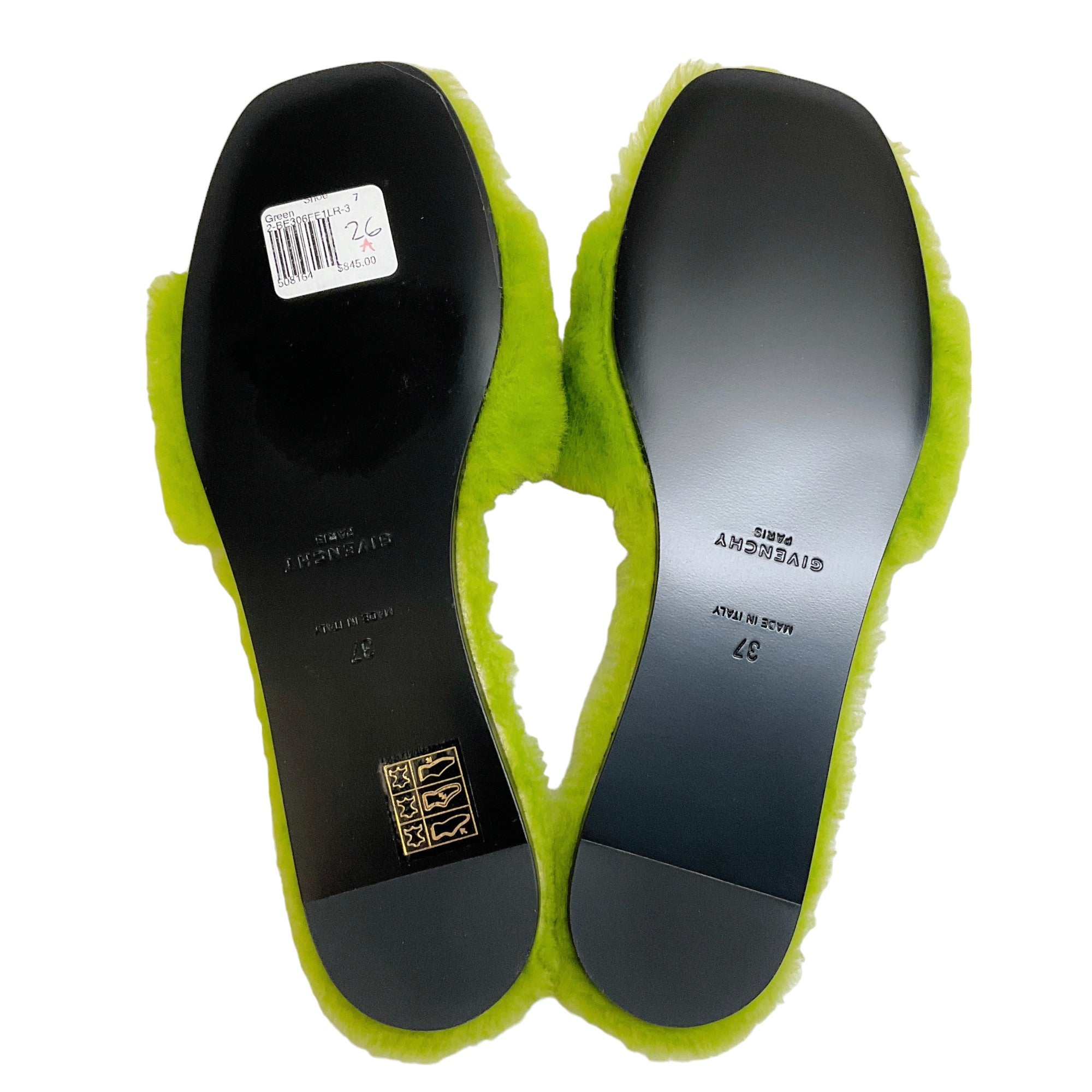 Givenchy Citrus Green Lambswool Slide Sandals