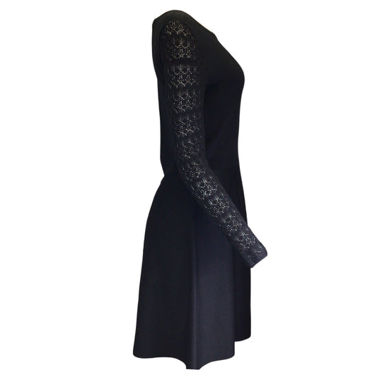 Rani Arabella Black Pointelle Long Sleeved Silk Knit Dress
