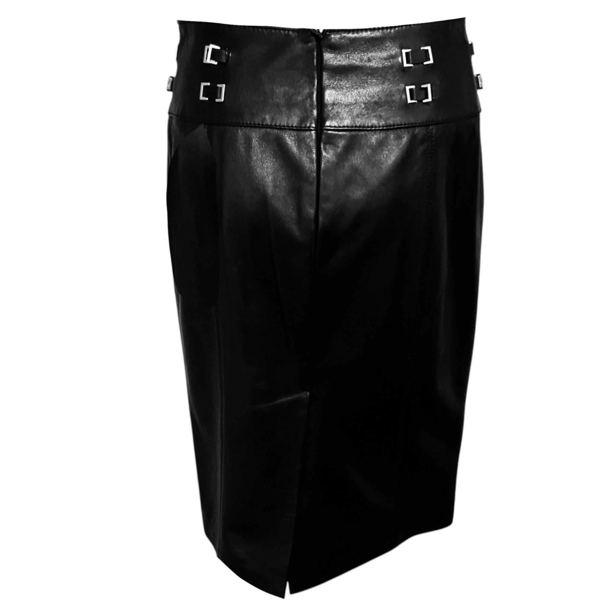Jil Sander Black / Silver Embellished Detail Leather Skirt