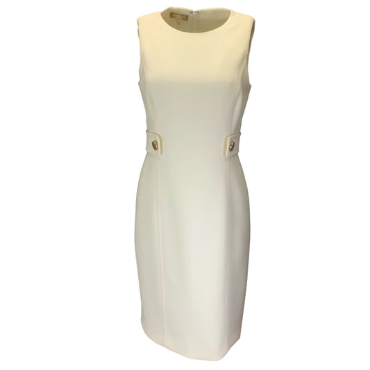 Michael Kors Collection Ivory / Gold Button Detail Sleeveless Wool Crepe Dress